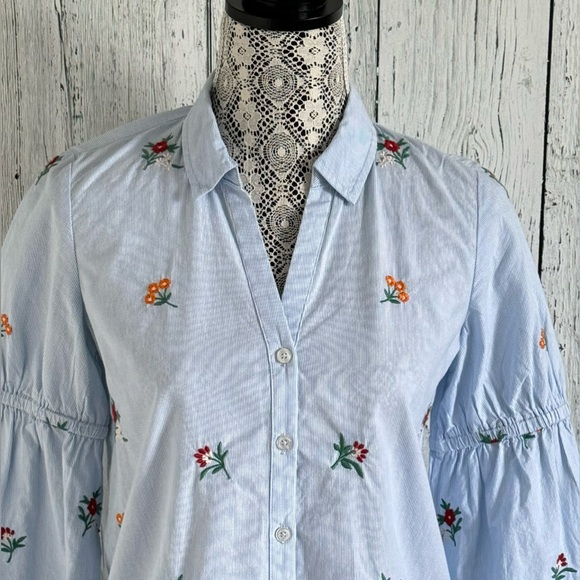 EDC Striped Bohemian Button Down with Floral Embroidery, Sz XS - Picture 2 of 9